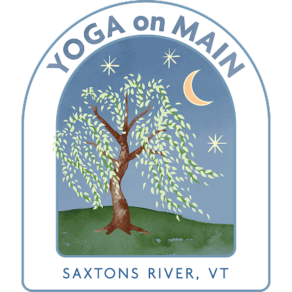 Yoga on Main logo with tree and stars.